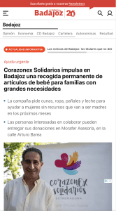 Corazonex Solidarios impulsa en Badajoz una recogida permanente de artículos de bebé para familias con grandes necesidades